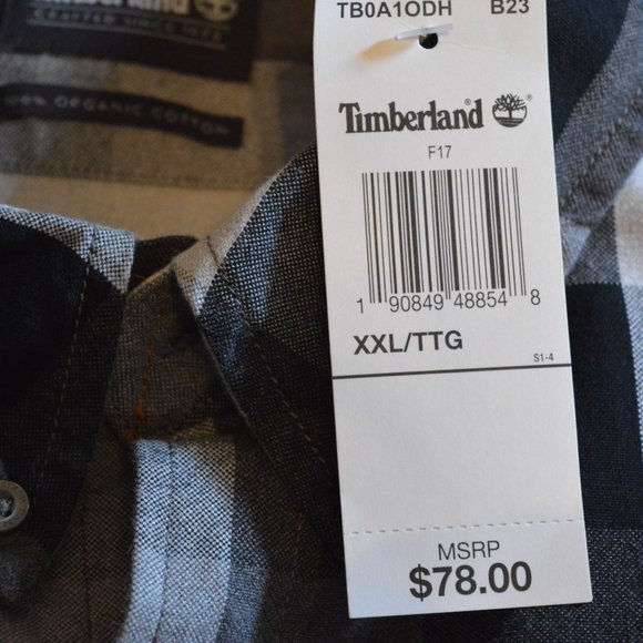 Timberland Men's Size XXL Black/White/Gray Buffalo Plaid Button Down Shirt - Picture 6 of 12